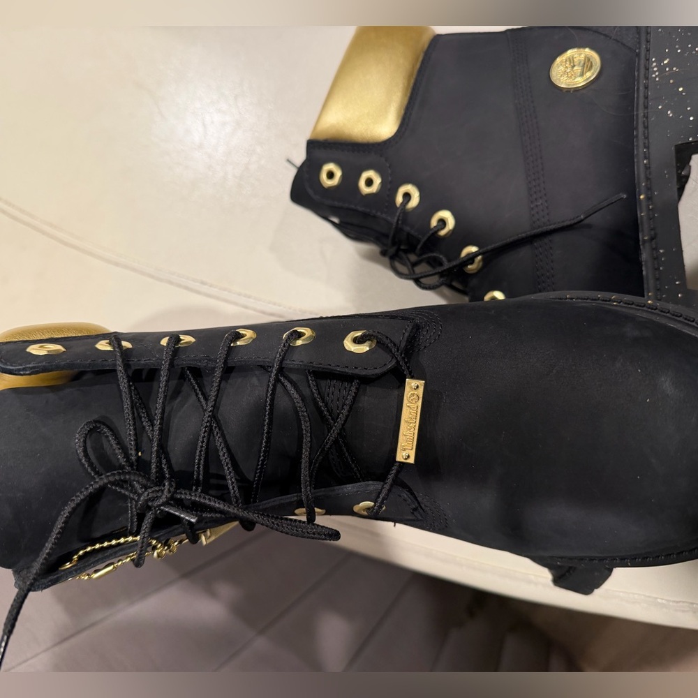 Women’s Black and Gold Lace-Up Work Boots - Picture 7 of 7